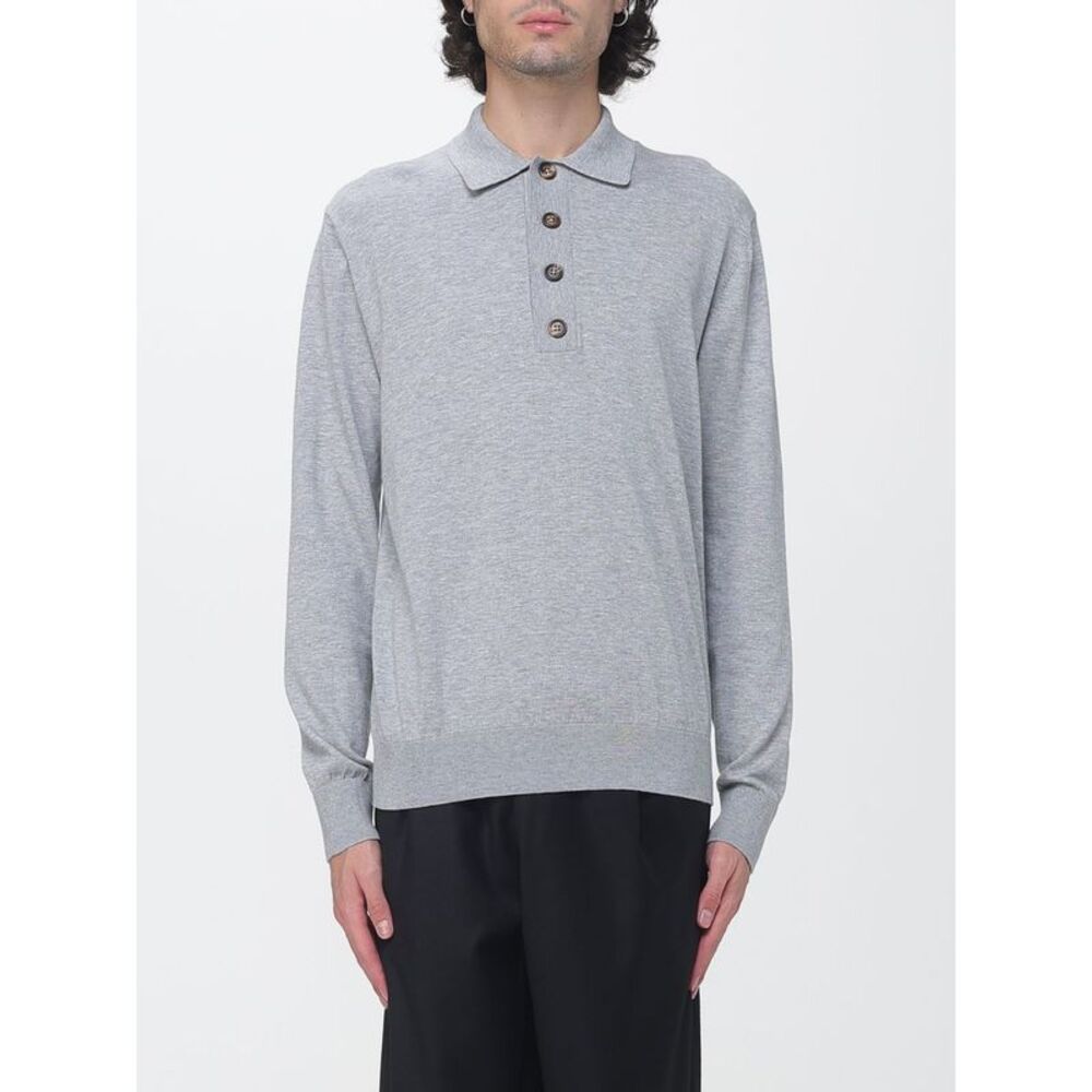 Eleventy Men Long-Sleeved Knit Polo Shirt Eleventy In Cashmere And Cotton Blend